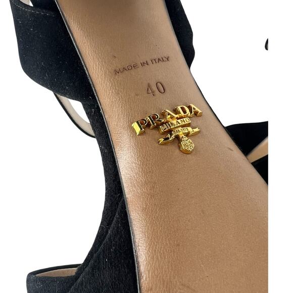 Prada Suede Platform Peep Toe Heels in Black - Picture 12 of 14